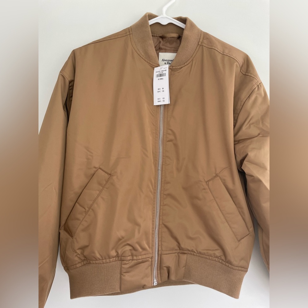NWT Abercrombie & Fitch Brown Tan Bomber Jacket XXS - Picture 2 of 10